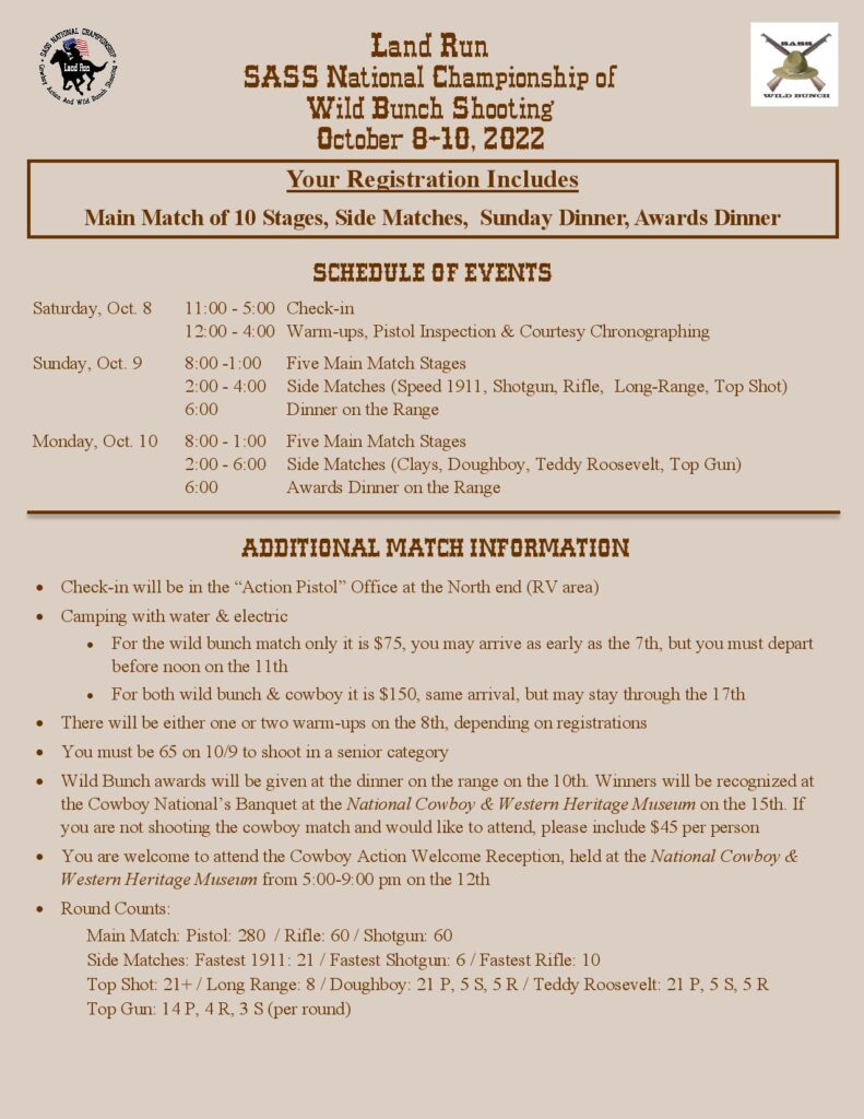 Land Run Wild Bunch Match Info on colored background